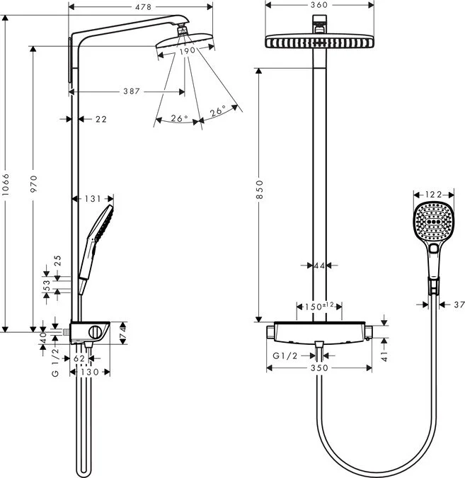 Душевая система Hansgrohe Raindance E 27286400 хром, белый