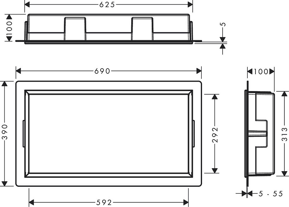 Встраиваемая в нишу полка Hansgrohe XtraStoris 56064800, нержавеющая сталь