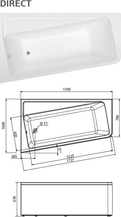 Акриловая ванна 1MarKa Direct 170x100 L 01дир1710л, белая