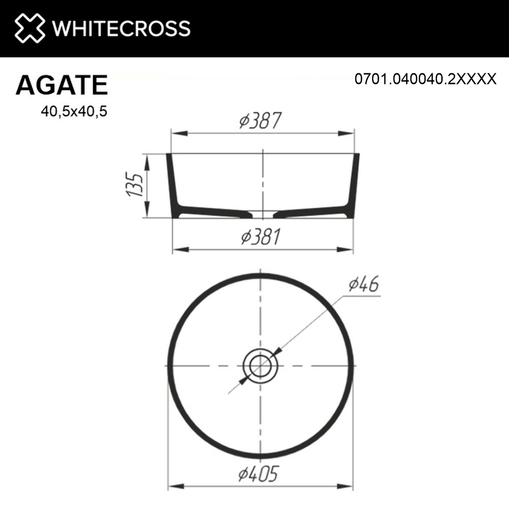 Раковина накладная Whitecross Agate D=40,5 0701.040040.2XXXX белый матовый