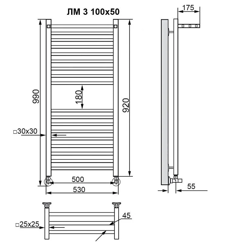 Полотенцесушитель водяной Ника Modern ЛМ 3 100/50 бел мат белый