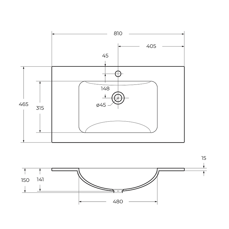 Раковина BelBagno BB810/465-LV-VTR-BL 81 см, Bianco Lucido