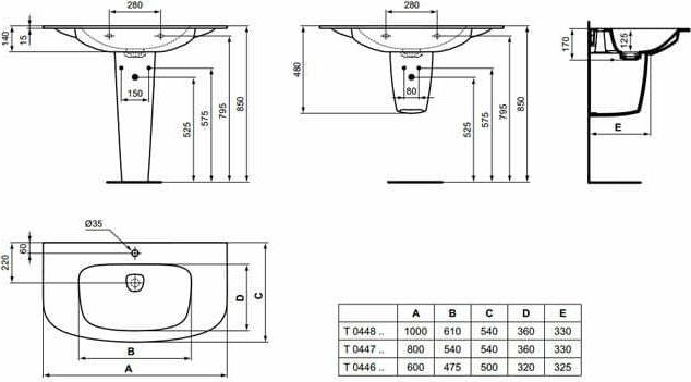 Раковина 100 см Ideal Standard Dea T044801, белый