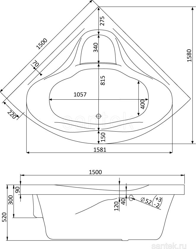 Акриловая ванна Santek San Paulo 150x150 1WH302399