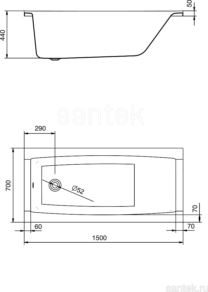 Акриловая ванна Santek Santorini 150x70 1WH302497