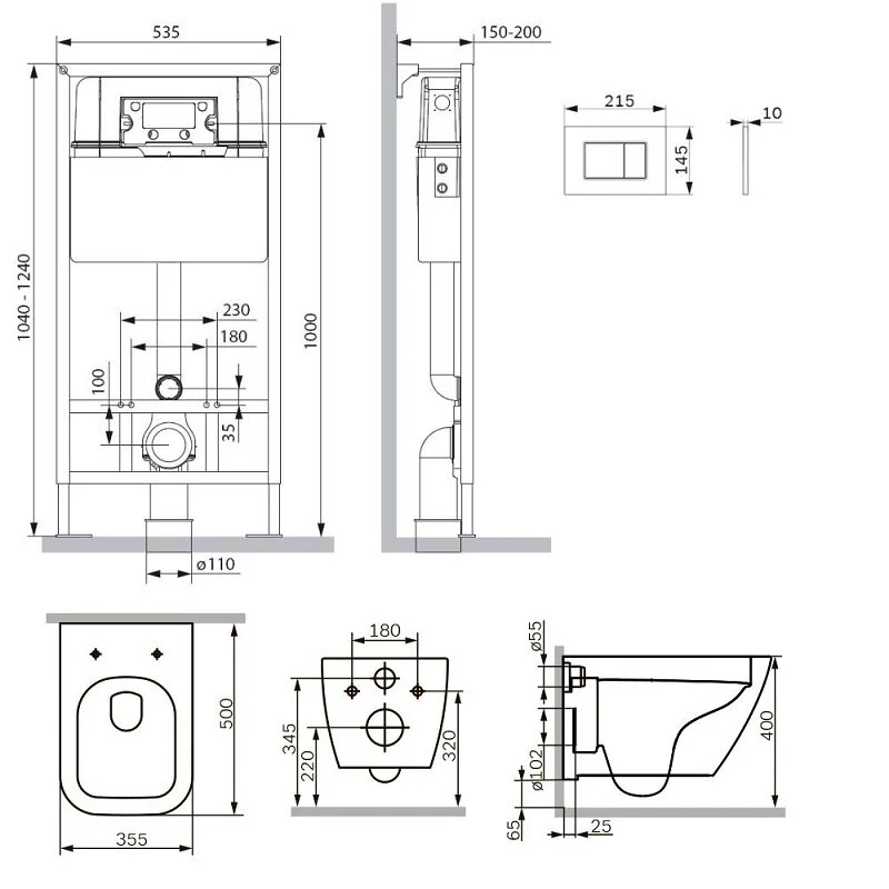 Комплект Инсталляция AM.PM Spirit V2.0, с безободковым подвесным унитазом Spirit V2.0 Square, шумоизоляция, крышка-сиденье микролифт, цвет белый, клавиша ProC S хром глянцевый, IS70251.701701