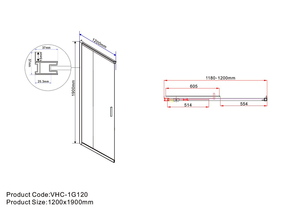 Душевой уголок Vincea Garda VSS-1G1112CGB 120x110, черный, стекло тонированное