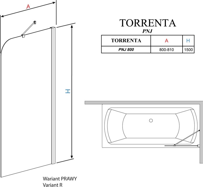 Шторка для ванной Radaway Torrenta PNJ 80 прозрачное стекло R