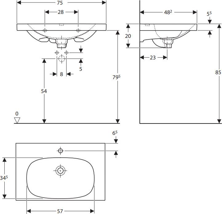 Раковина 75 см Geberit (Keramag) Acanto 500.630.01.8, белый