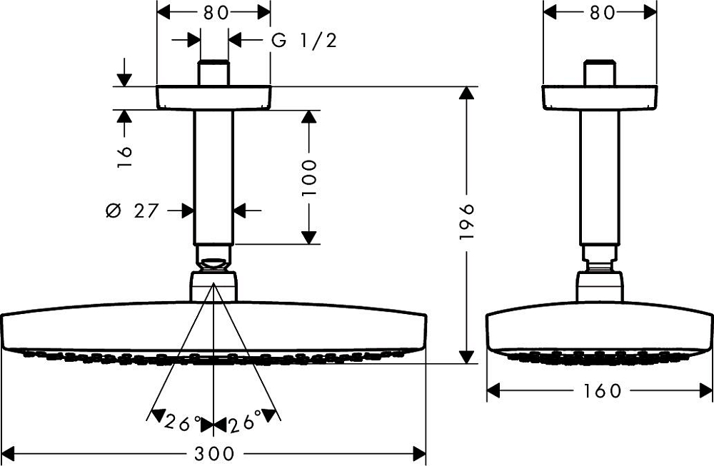 Верхний душ Hansgrohe Raindance Select E 300 2jet 27384000