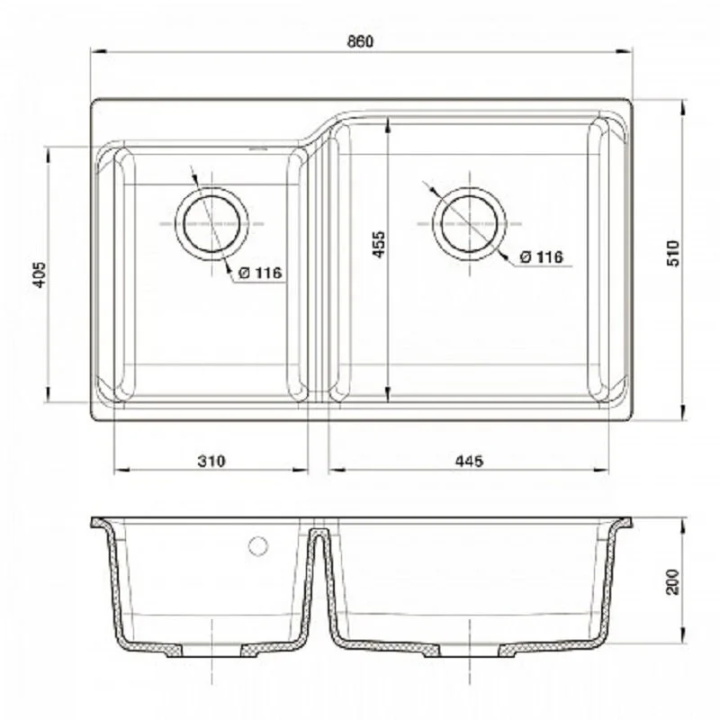 Кухонная мойка Rivelato Axel X-90D черный черный