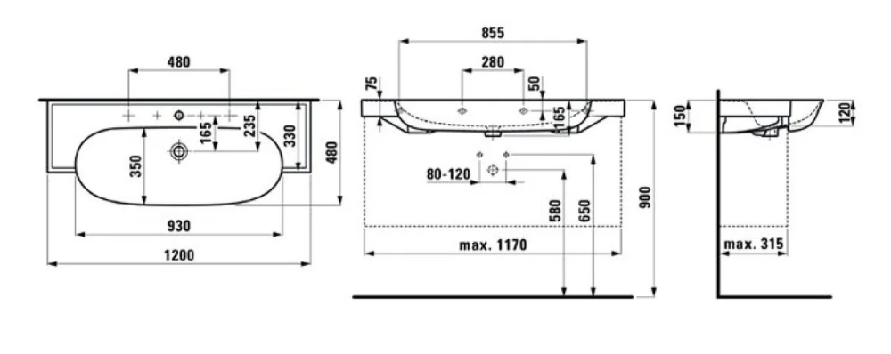 Круглая мини-раковина Laufen New Classic 8.1385.8.000.107.1 120x48 см