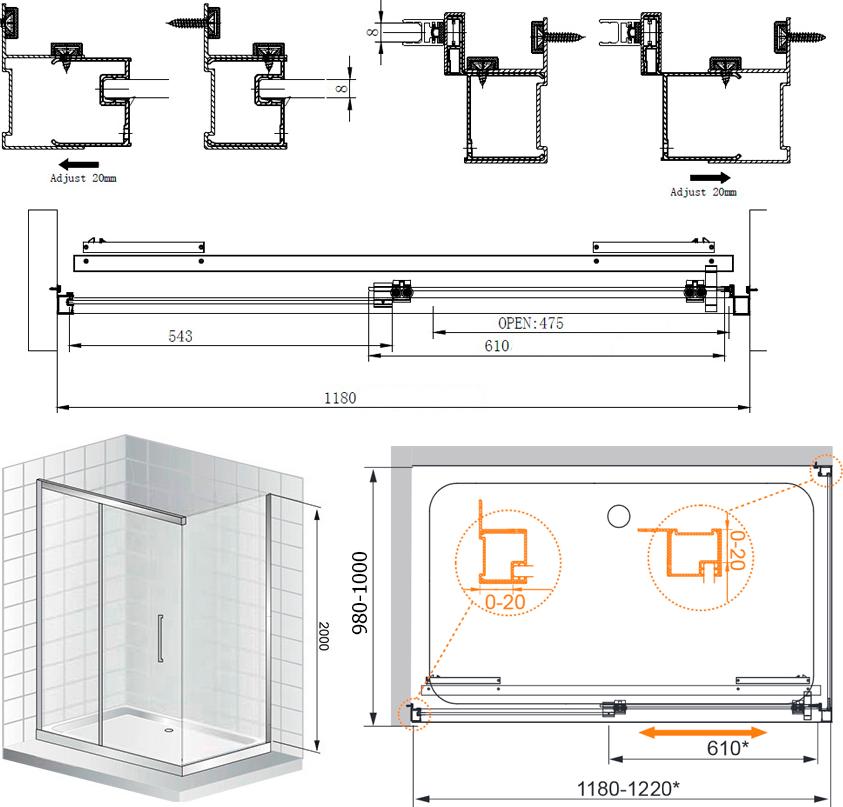 Душевой уголок Cezares Lux soft W AH1 120/100 C Cr IV