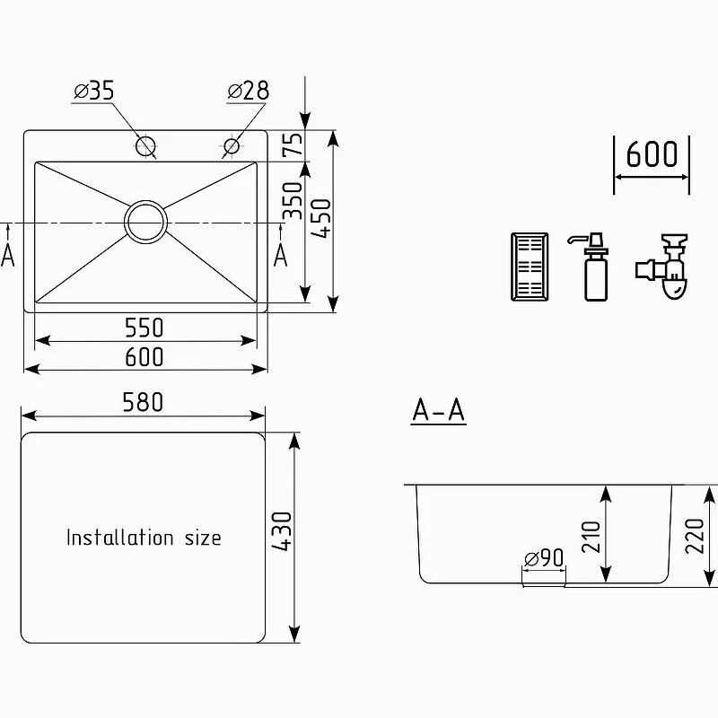 Кухонная мойка Ulgran US-600 US 600-001 серый