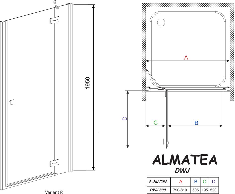 Душевая дверь в нишу Radaway Almatea DWJ 80 стекло графит R