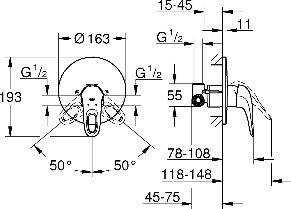 Смеситель Grohe Eurostyle New 33635003 с внутренней частью для душа