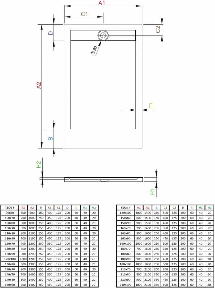 Душевой поддон Radaway Teos F 110x90 см HTF11090-64, серый