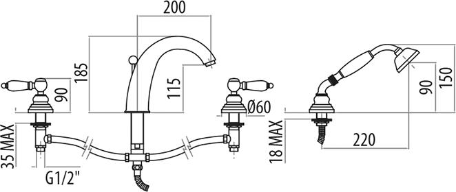 Смеситель на борт ванны Gattoni Vivaldi Lever 1340013COcr, хром