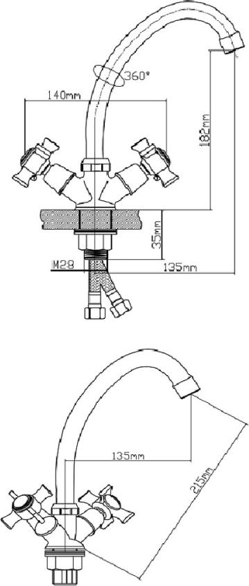 Смеситель для кухни двуручковый BOOU BA5333-8F-B723, хром