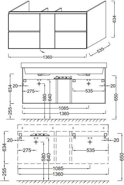 Тумба под раковину 135 см Jacob Delafon Soprano EB1332-N18 белый