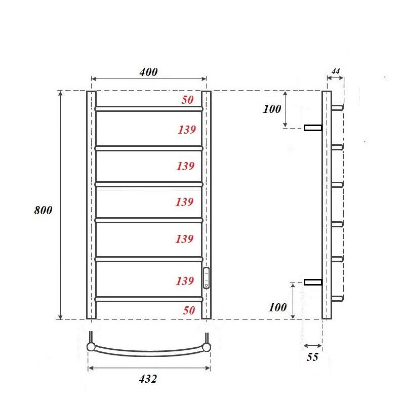 Полотенцесушитель электрический Point Афина PN04848B П6 400x800 диммер справа, черный