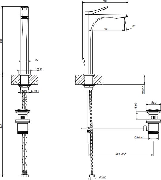 Смеситель для раковины Gessi Rilievo 59003#299, черный матовый