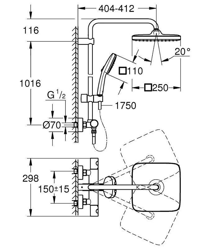 Душевая система Grohe Tempesta Cube 26689001 хром