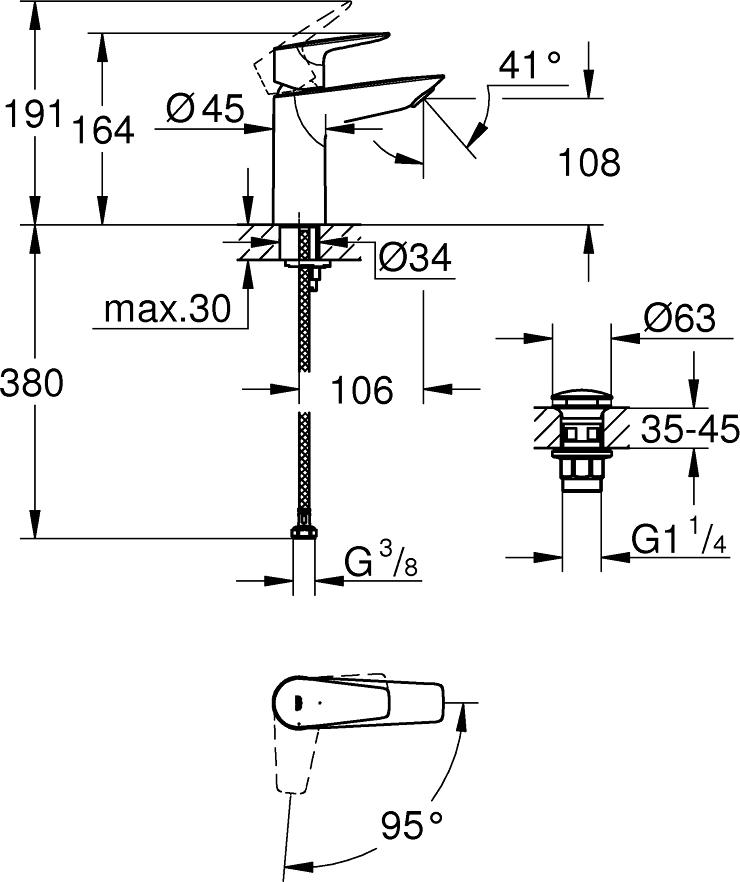 Смеситель для раковины Grohe BauEdge 23908001, хром