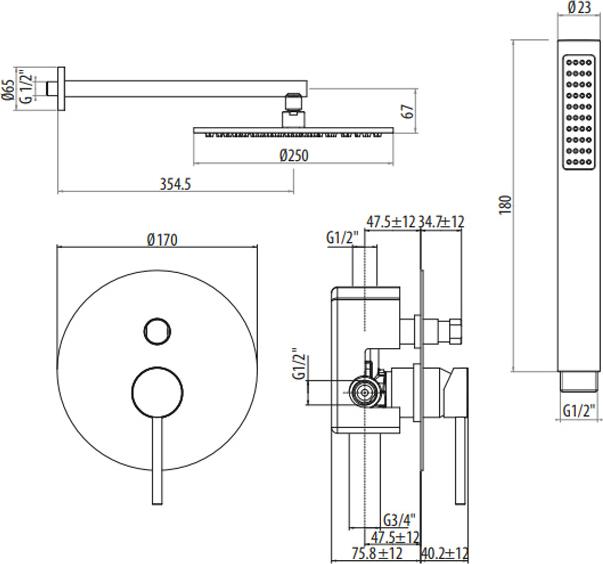 Душевая система Gattoni Circle Two 9190/PDNO, черный матовый