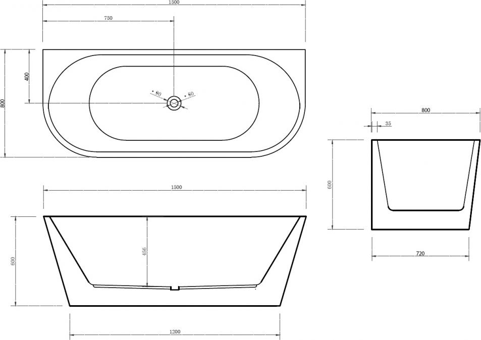 Акриловая ванна Abber 150x80 AB9256