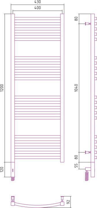 Полотенцесушитель электрический Сунержа Аркус 3.0 1200x400 032-5704-1240 МЭМ левый, золото матовое