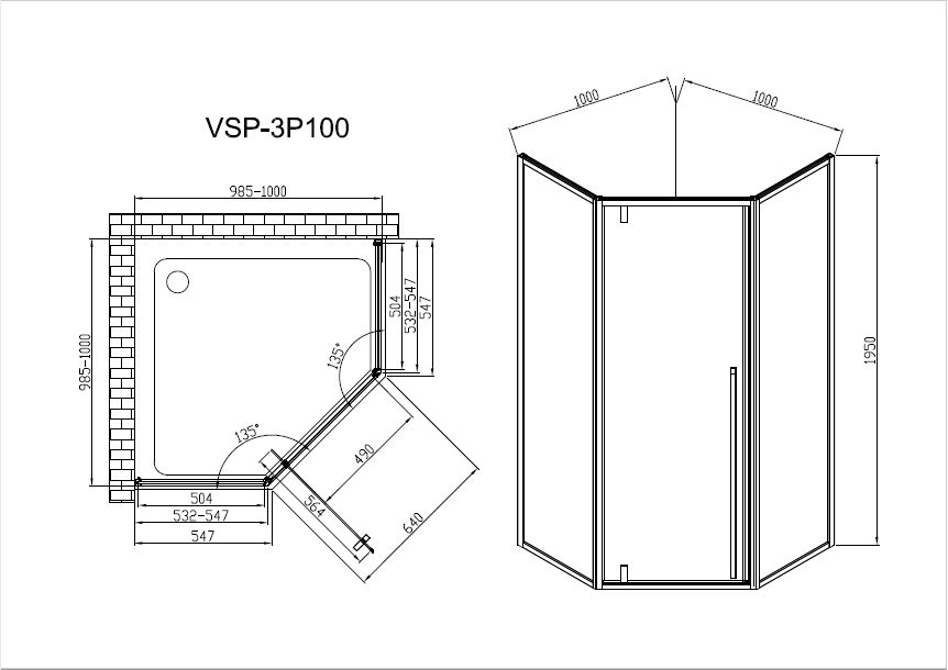 Душевой уголок Vincea Penta VSP-3P100CL 100x100, хром, стекло прозрачное