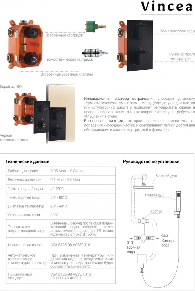 Душевой комплект Vincea VSFW-103TMB, черный матовый