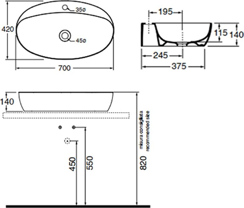 Раковина 70 см AZZURRA ELEGANCE CIRCLE ECI 70M