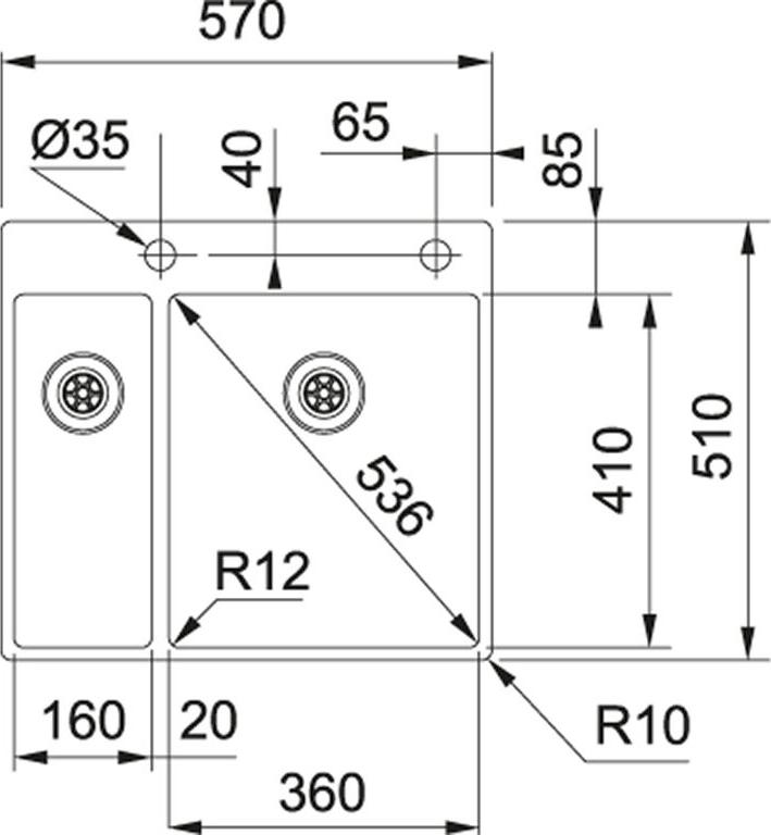 Кухонная мойка 57 см Franke Box BXX 260-36-16 TL 127.0379.889, нержавеющая сталь