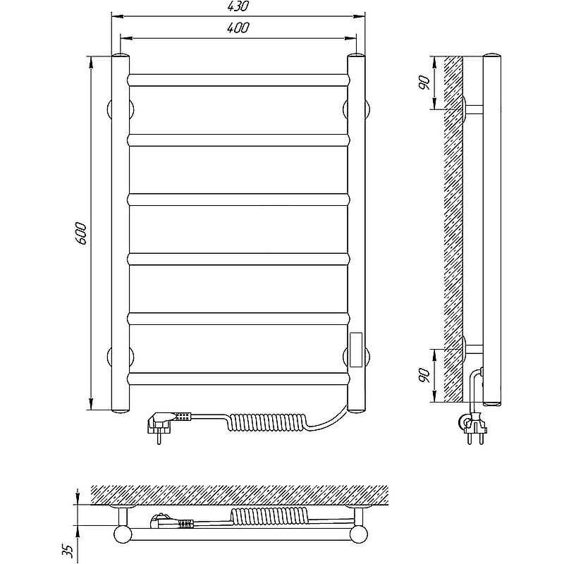 Электрический полотенцесушитель Laris Джаз П6 400x600 R 73207470, хром