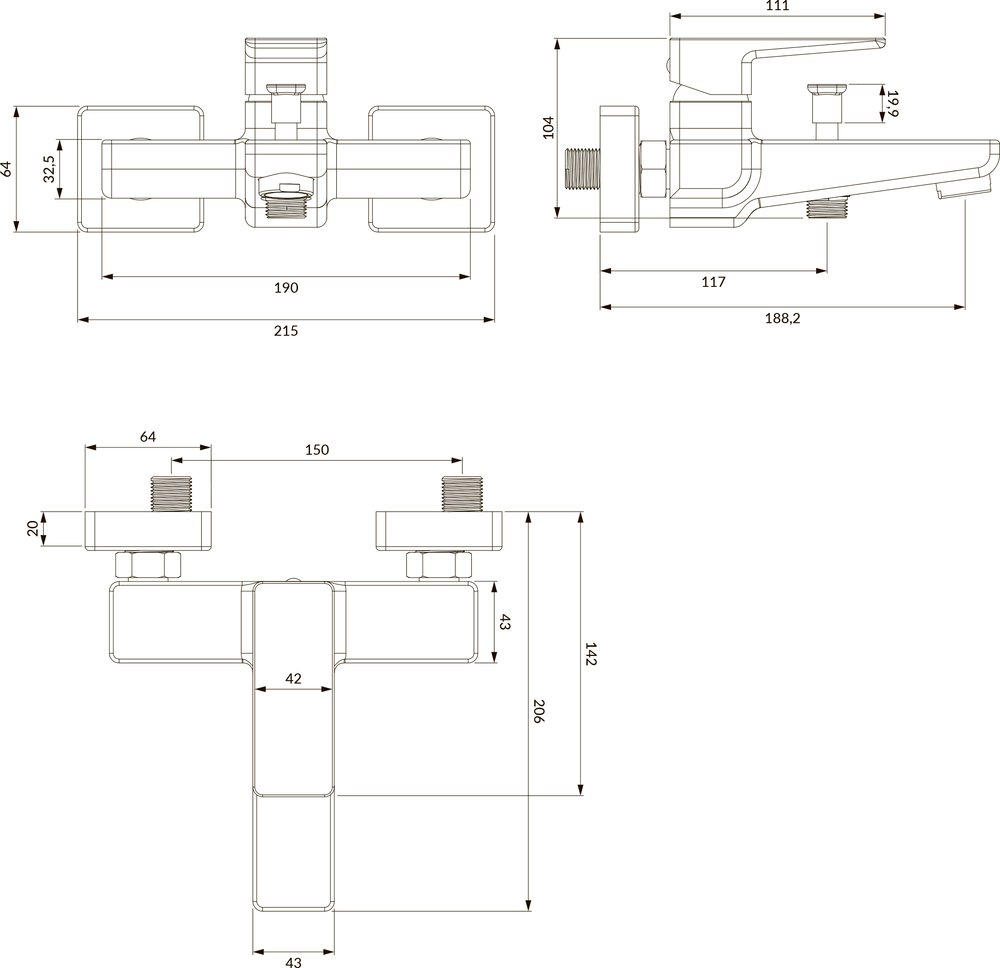 Смеситель для ванны с душем Omnires Parma PM7430GR, графит