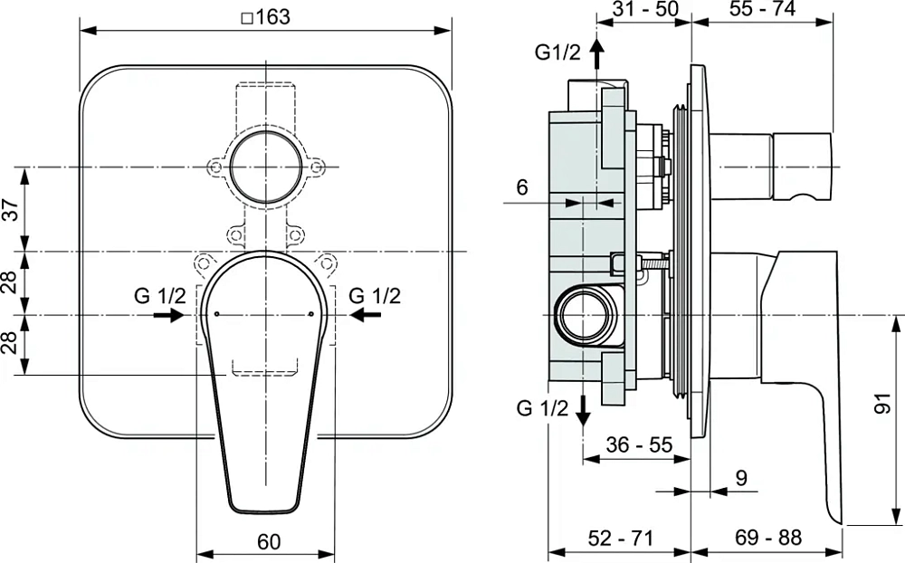 Смеситель для ванны с душем Ideal Standard Cerafine A7189AA хром