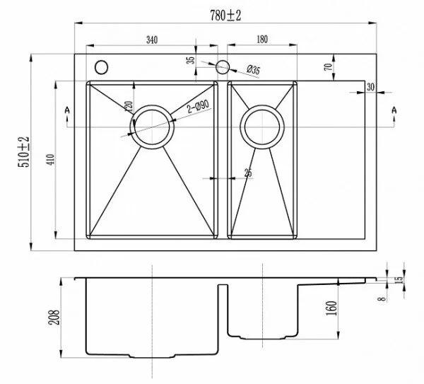 Кухонная мойка Zorg Inox RX RX 5178-2-L серый