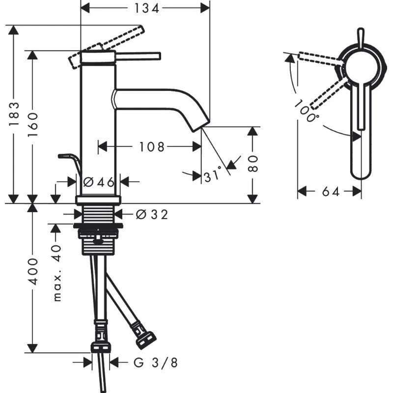 Смеситель для раковины Hansgrohe Tecturis S 73302670 черный