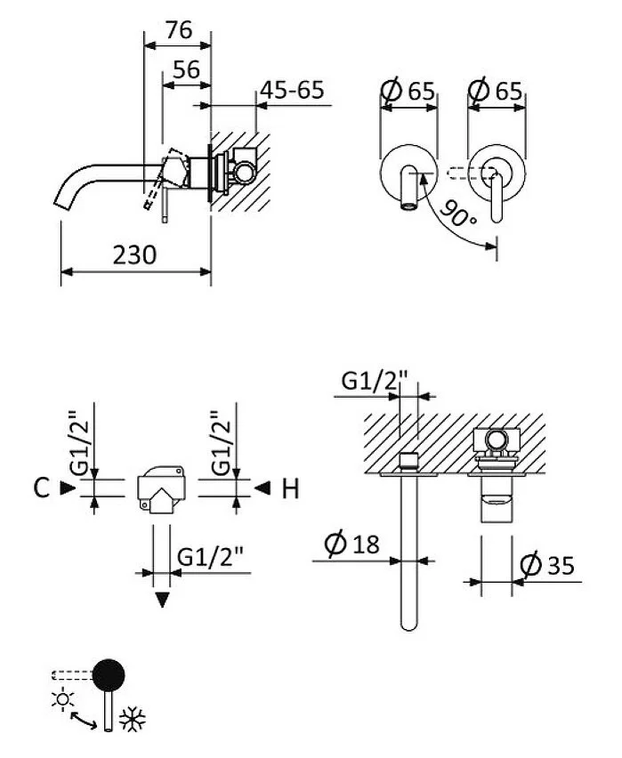 Смеситель для раковины Cezares Leaf LEAF-BLI2-L-NOP черный