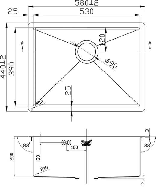 Кухонная мойка Zorg Inox R 5844, сталь