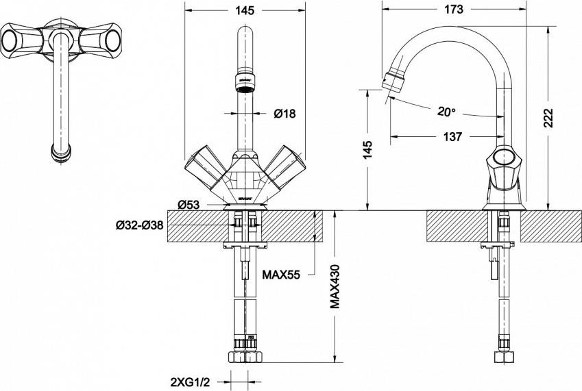 Смеситель для раковины Bravat Duo F1133186CP, хром