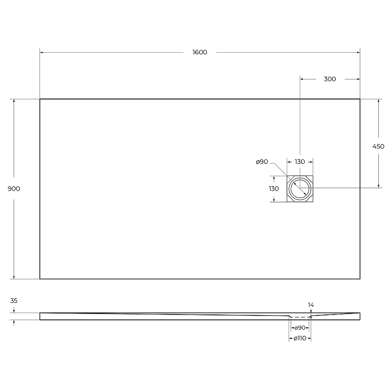 Душевой поддон из искусственного камня BelBagno TRAY-MR-UNO-AH-160/90-35-W 160x90, белый