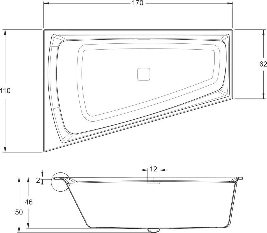 Акриловая ванна Riho Still Smart 170x110 R B101009005, заполнение через перелив