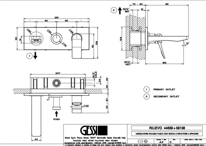 Смеситель для ванны с душем Gessi Rilievo 59138#031, хром