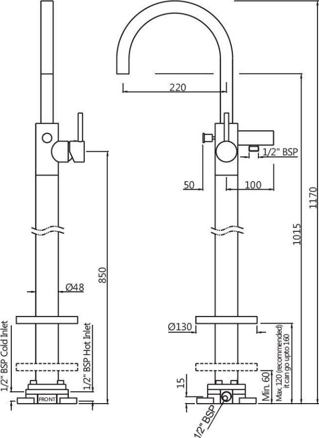 Смеситель для ванны напольный Jaquar Floor Mounted FLR-CHR-5121K хром