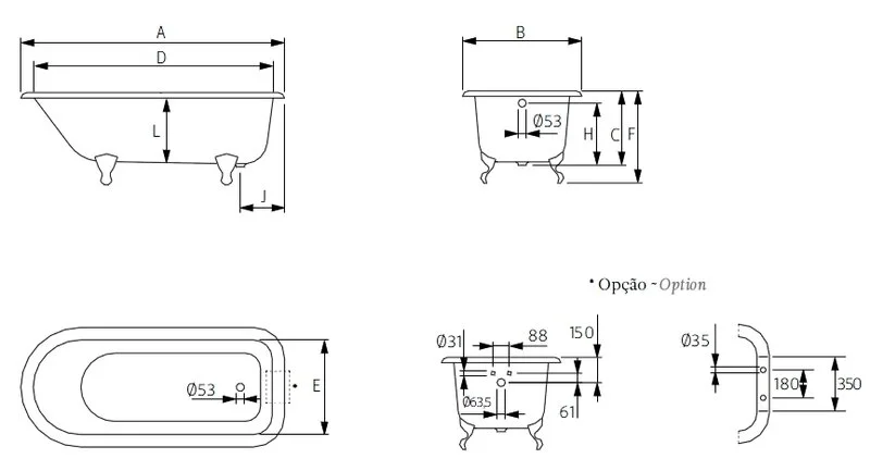 Чугунная ванна Recor Roll Top 170х78 rec_rolltop170 белый