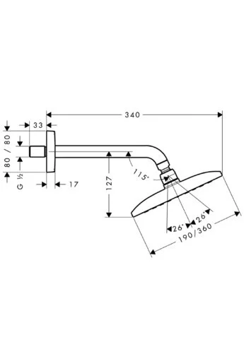 Верхний душ Hansgrohe Raindance E 360 1jet 27371000, с держателем 24 см