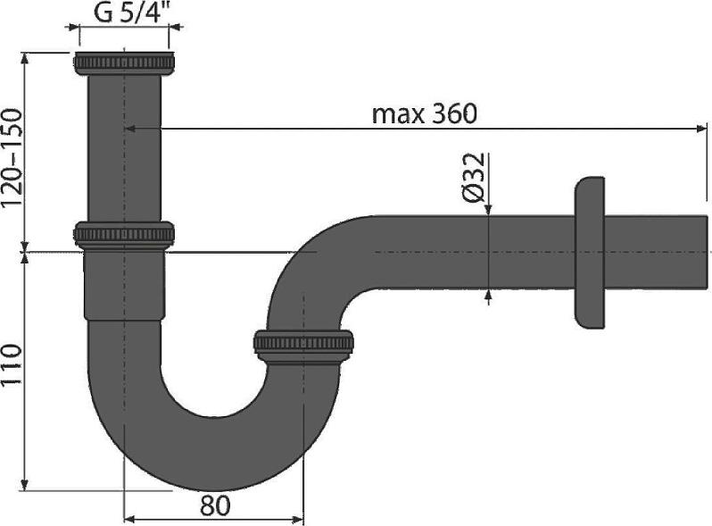 Сифон для раковины Alcaplast A4320BLACK, черный матовый